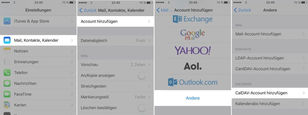 Einrichtung der Kalendersynchronisation unter iOS